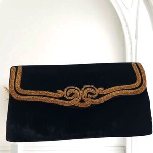 Kane-m Black Velour Evening Clutch Bag Embroidery